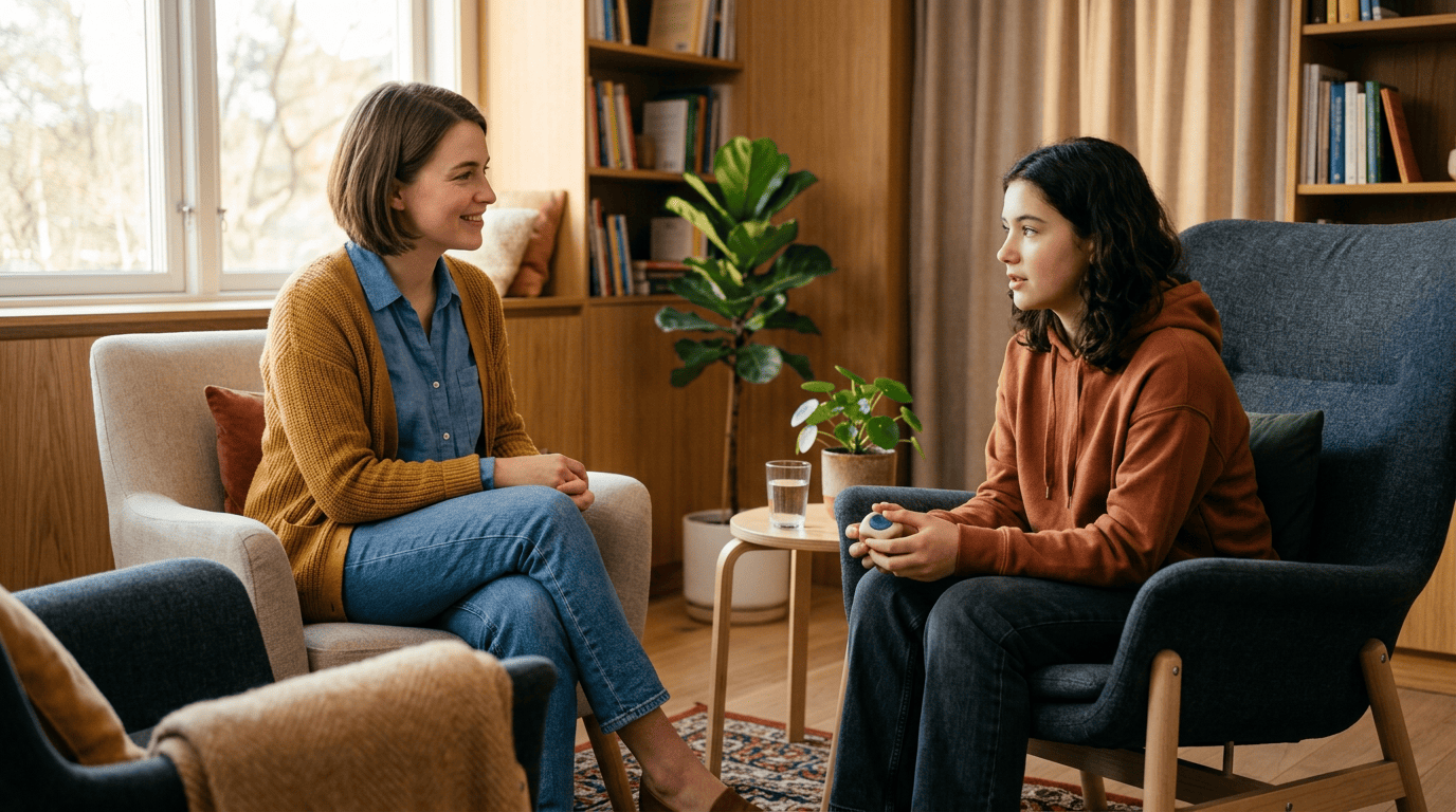 AI youth psychologist online, supportive conversation with a teenager